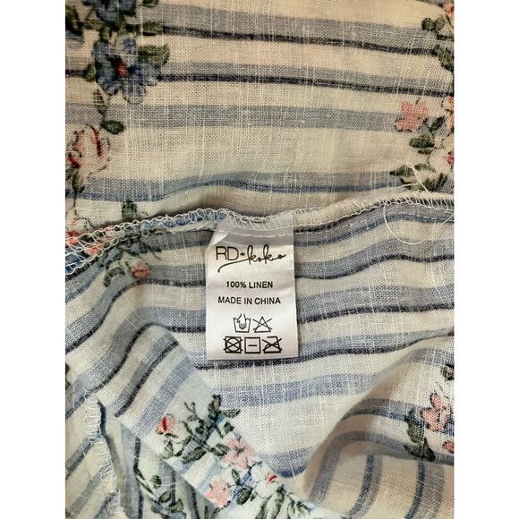 RD & Koko Floral Blue White Striped Linen Blouse Small - Picture 4 of 4